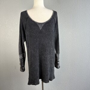 Soft Surroundings Tao Thermal Tunic Top S Small Washed Black Button Pattern Cuff